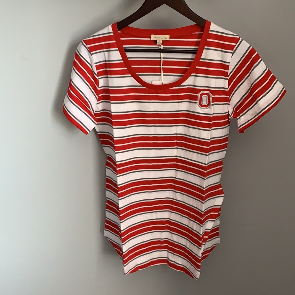 NWT! Ohio State Ladies Striped Short Sleeve Top - Picture 2 of 4